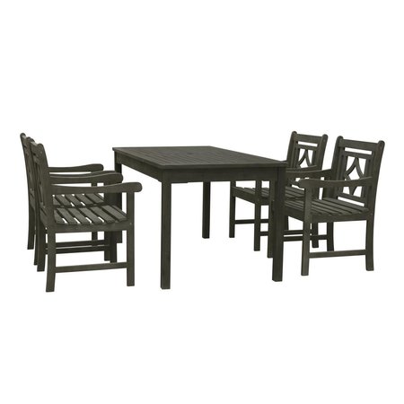 VIFAH Vifah V1297SET29 Renaissance Outdoor Wood Patio Rectangular Table Dining Set; Vista Grey - 34 x 22 x 24 in. - 5 Piece V1297SET29